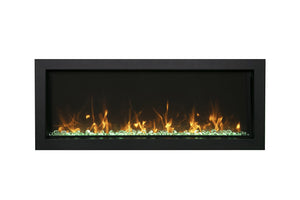 Amantii BI-50-XTRASLIM Panorama Xtraslim Full View Smart Electric  - 50" Indoor /Outdoor WiFi Enabled  Fireplace, featuring a MultiFunction Remote, Multi Speed Flame Motor, Glass Media & a Black Trim