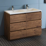 Fresca FCB93-2424RW-D-I Fresca Lazzaro 48" Rosewood Free Standing Modern Bathroom Cabinet w/ Integrated Double Sink