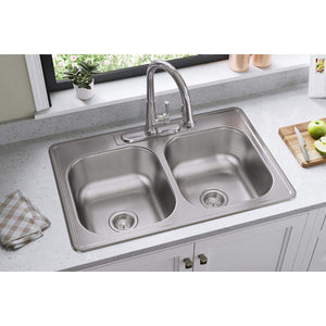 Elkay Dayton DSE233223 Equal Double Bowl Top Mount Stainless Steel Sink, 33 x 22