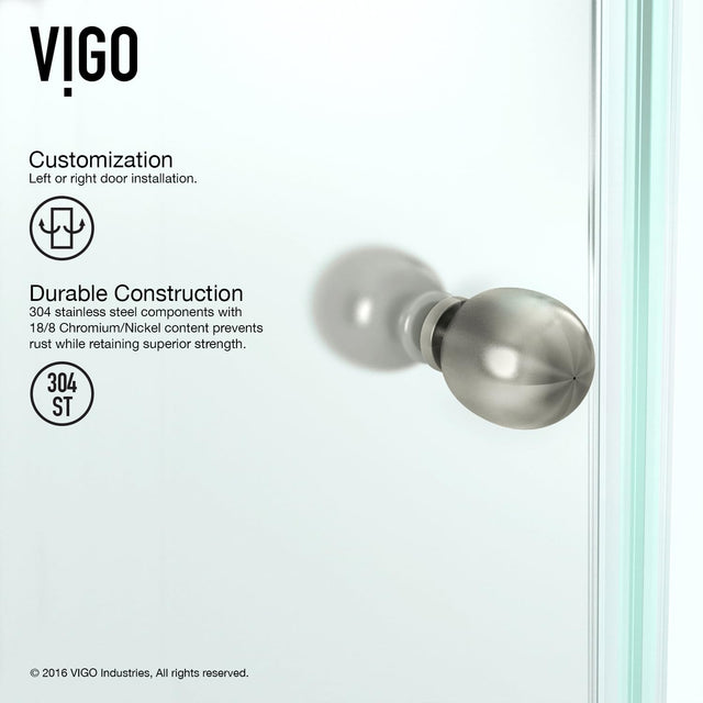 VIGO VG6061BNCL42 40.0" -40.0" W -73.38" H Frameless Hinged Neo-angle Shower Enclosure with Clear 0.38" Tempered Glass and Stainless Steel Hardware in Brushed Nickel Finish with Reversible Handle