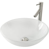 VIGO White Frost Glass Vessel Bathroom Sink Set With Dior Vessel Faucet In Brushed Nickel