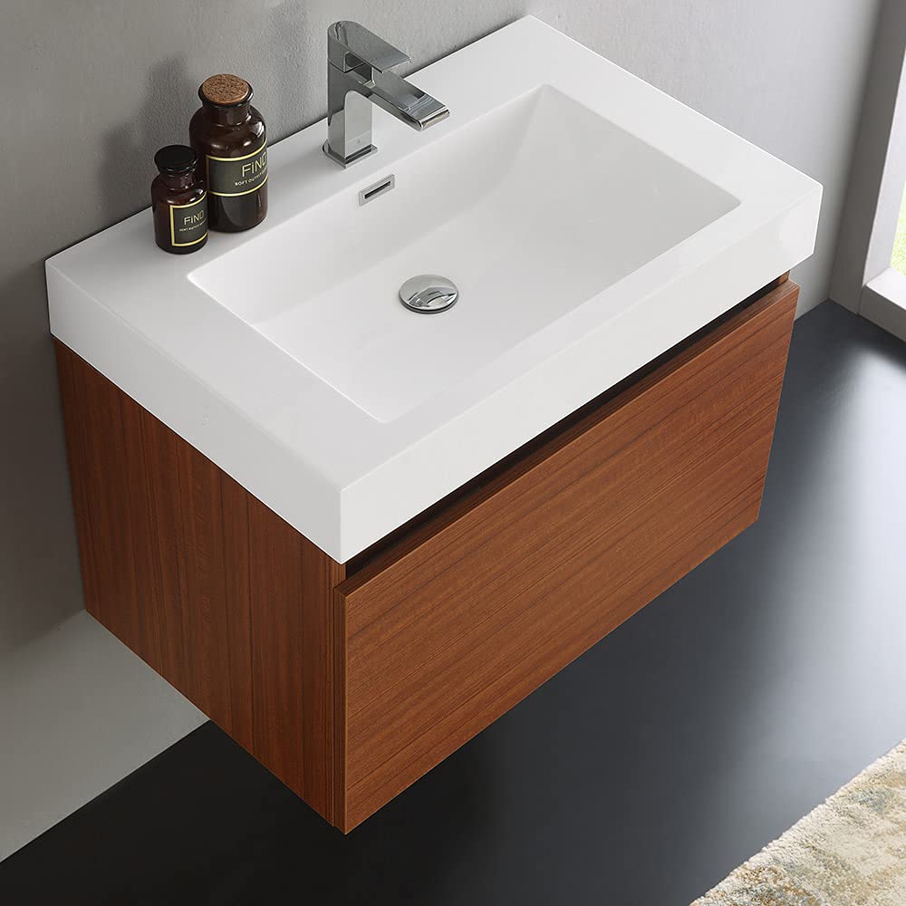 Fresca FCB8007BW-I Fresca Mezzo 30" Black Wall Hung Modern Bathroom Cabinet w/ Integrated Sink