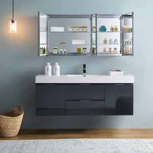 Fresca FVN8360GO Fresca Valencia 60" Gray Oak Wall Hung Modern Bathroom Vanity w/ Medicine Cabinet