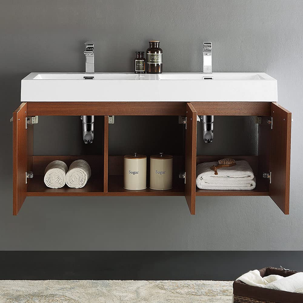 Fresca FCB8092WH-D-I Fresca Vista 48" White Wall Hung Double Sink Modern Bathroom Cabinet w/ Integrated Sink