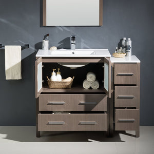 Fresca FVN62-3012GO-UNS Fresca Torino 42" Gray Oak Modern Bathroom Vanity w/ Side Cabinet & Integrated Sink