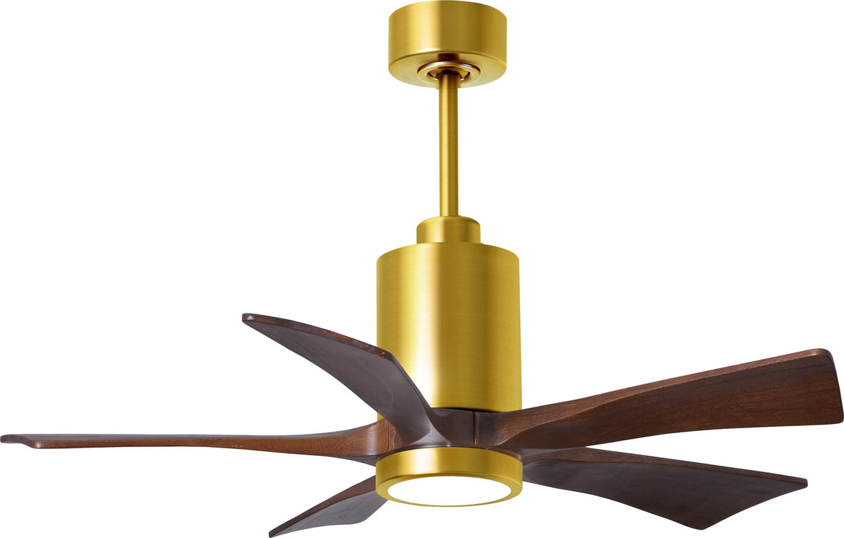 Matthews Fan PA5-BRBR-WA-42 Patricia-5 five-blade ceiling fan in Brushed Brass finish with 42” solid walnut tone blades and dimmable LED light kit 