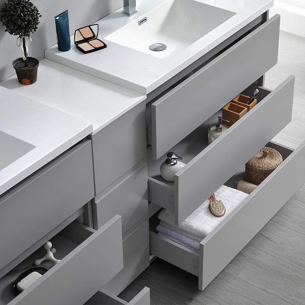 Fresca FVN93-361236GR-D Fresca Lazzaro 84" Gray Free Standing Double Sink Modern Bathroom Vanity w/ Medicine Cabinet