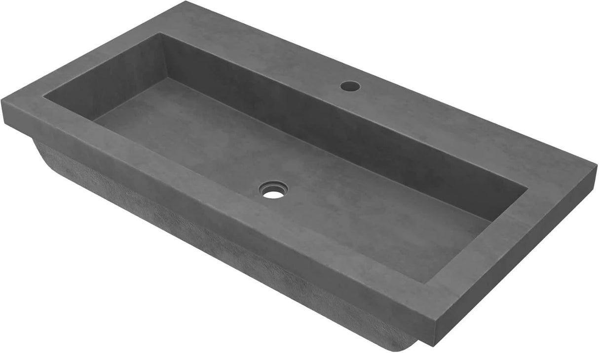 NSL3619-S Native Stone Trough Bathroom Sink, 36" x 19", Slate, Single Faucet Hole
