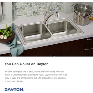 Elkay Dayton DSE233223 Equal Double Bowl Top Mount Stainless Steel Sink, 33 x 22