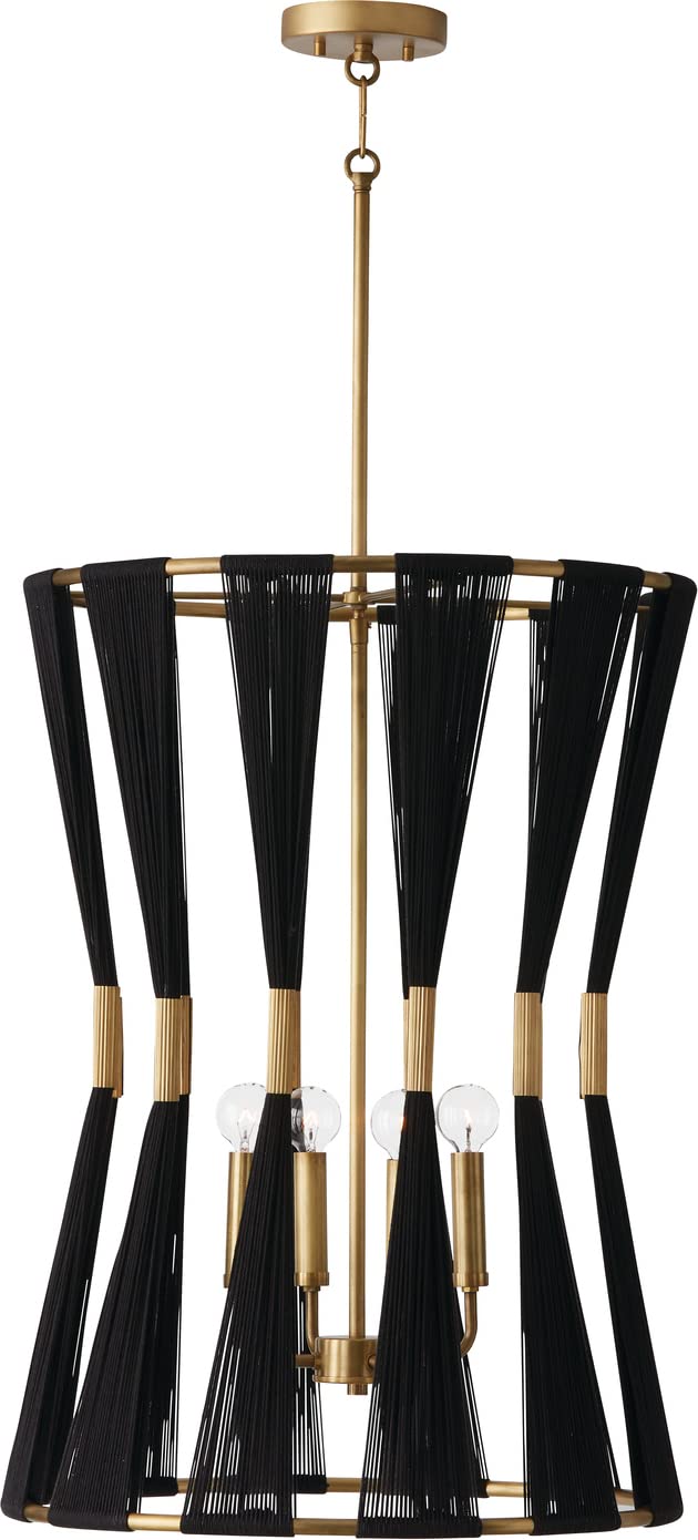 Capital Lighting 541141KP Bianca 4 Light Foyer Black Rope and Patinaed Brass