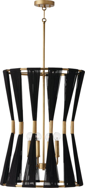 Capital Lighting 541141KP Bianca 4 Light Foyer Black Rope and Patinaed Brass