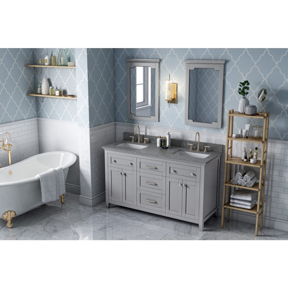 Jeffrey Alexander VKITCHA60GRBOR 60" Grey Chatham Vanity, double bowl, Boulder Cultured Marble Vanity Top, two undermount rectangle bowls