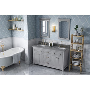 Jeffrey Alexander VKITCHA60GRBOR 60" Grey Chatham Vanity, double bowl, Boulder Cultured Marble Vanity Top, two undermount rectangle bowls