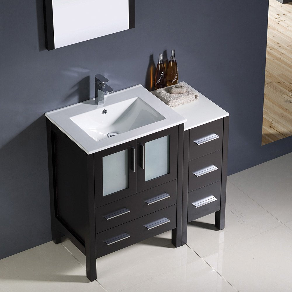 Fresca FVN62-2412ES-UNS Fresca Torino 36" Espresso Modern Bathroom Vanity w/ Side Cabinet & Integrated Sinks