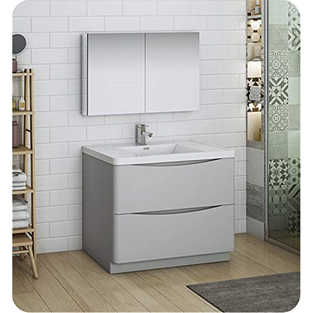 Fresca FVN9140GRG Fresca Tuscany 40" Glossy Gray Free Standing Modern Bathroom Vanity w/ Medicine Cabinet