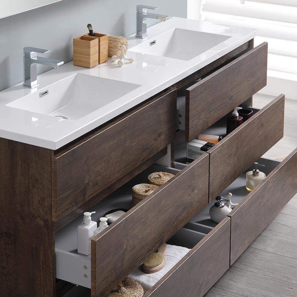 Fresca FVN93-3636RW-D Fresca Lazzaro 72" Rosewood Free Standing Double Sink Modern Bathroom Vanity w/ Medicine Cabinet
