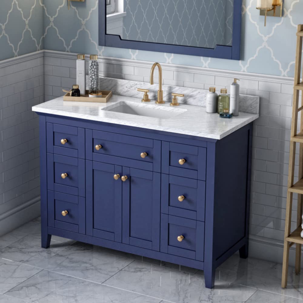 Jeffrey Alexander VKITCHA48BLWCR 48" Hale Blue Chatham Vanity, White Carrara Marble Vanity Top, undermount rectangle bowl
