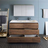 Fresca FVN93-3030RW-D Fresca Lazzaro 60" Rosewood Free Standing Double Sink Modern Bathroom Vanity w/ Medicine Cabinet