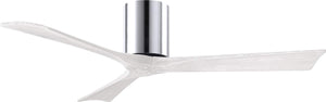 Matthews Fan IR3H-CR-MWH-52 Irene-3H three-blade flush mount paddle fan in Polished Chrome finish with 52” solid matte white wood blades. 