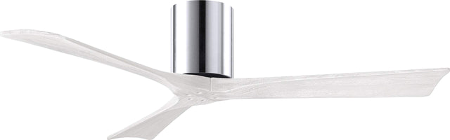 Matthews Fan IR3H-CR-MWH-52 Irene-3H three-blade flush mount paddle fan in Polished Chrome finish with 52” solid matte white wood blades. 