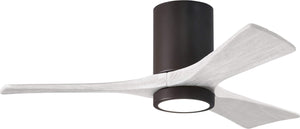 Matthews Fan IR3HLK-TB-MWH-42 Irene-3HLK three-blade flush mount paddle fan in Textured Bronze finish with 42” solid matte white wood blades and integrated LED light kit.