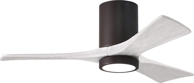 Matthews Fan IR3HLK-TB-MWH-42 Irene-3HLK three-blade flush mount paddle fan in Textured Bronze finish with 42” solid matte white wood blades and integrated LED light kit.