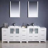 Fresca FVN62-72WH-UNS Fresca Torino 84" White Modern Double Sink Bathroom Vanity w/ 3 Side Cabinets & Integrated Sinks