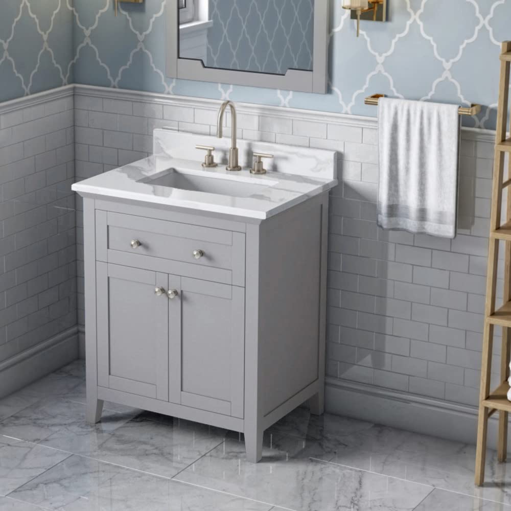Jeffrey Alexander VKITCHA30GRCQR 30" Grey Chatham Vanity, Calacatta Vienna Quartz Vanity Top, undermount rectangle bowl