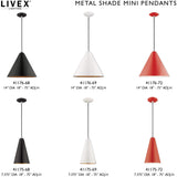 Livex Lighting 41176-72 Metal Shade - 14" One Light Mini Pendant, Shiny Red Finish with Shiny Red Metal/Shiny White Shade