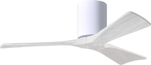 Matthews Fan IR3H-WH-MWH-42 Irene-3H three-blade flush mount paddle fan in Gloss White finish with 42” solid matte white wood blades. 