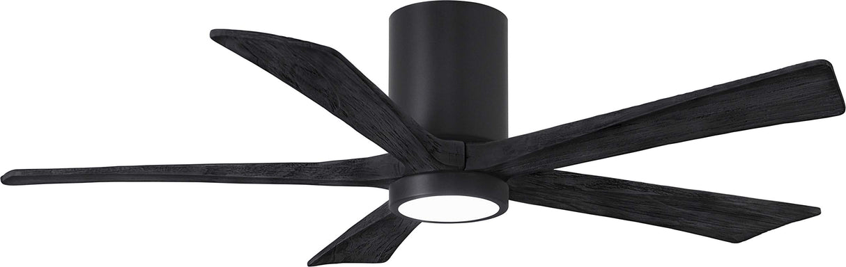 Matthews Fan IR5HLK-BK-BK-52 IR5HLK five-blade flush mount paddle fan in Matte Black finish with 52” solid matte black wood blades and integrated LED light kit.