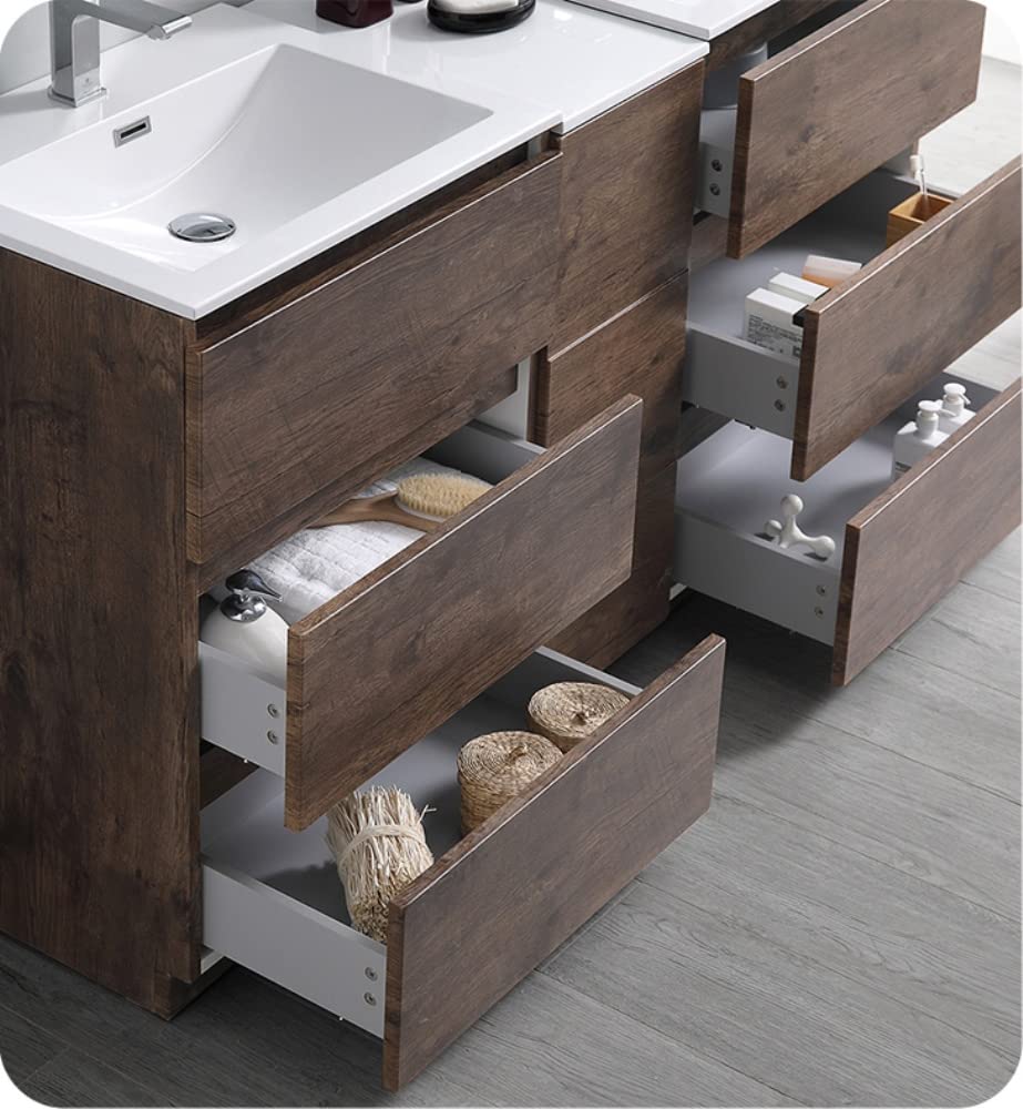 Fresca FCB93-241224RW-D-I Fresca Lazzaro 60" Rosewood Free Standing Double Sink Modern Bathroom Cabinet w/ Integrated Sinks