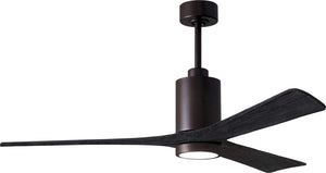 Matthews Fan PA3-TB-BK-60 Patricia-3 three-blade ceiling fan in Textured Bronze finish with 60” solid matte black wood blades and dimmable LED light kit 