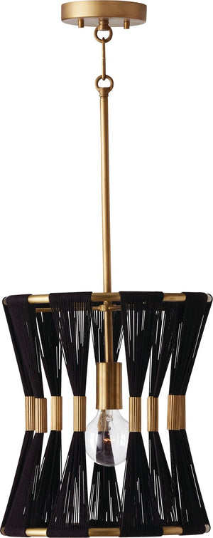 Capital Lighting 341111KP Bianca 1 Light Pendant Black Rope and Patinaed Brass