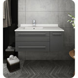 Fresca FCB6136GR-UNS-L-CWH-U Fresca Lucera 36" Gray Wall Hung Modern Bathroom Cabinet w/ Top & Undermount Sink - Left Version