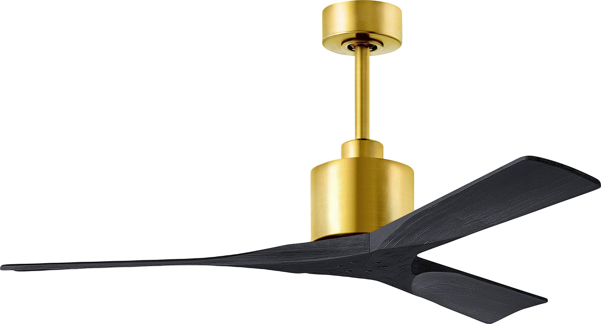 Matthews Fan NK-BRBR-BK-52 Nan 6-speed ceiling fan in Brushed Brass finish with 52” solid matte black wood blades