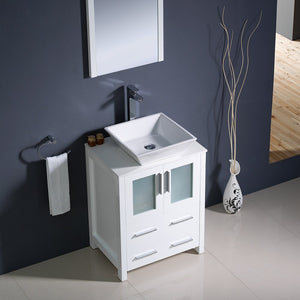 Fresca FVN6224WH-VSL Fresca Torino 24" White Modern Bathroom Vanity w/ Vessel Sink