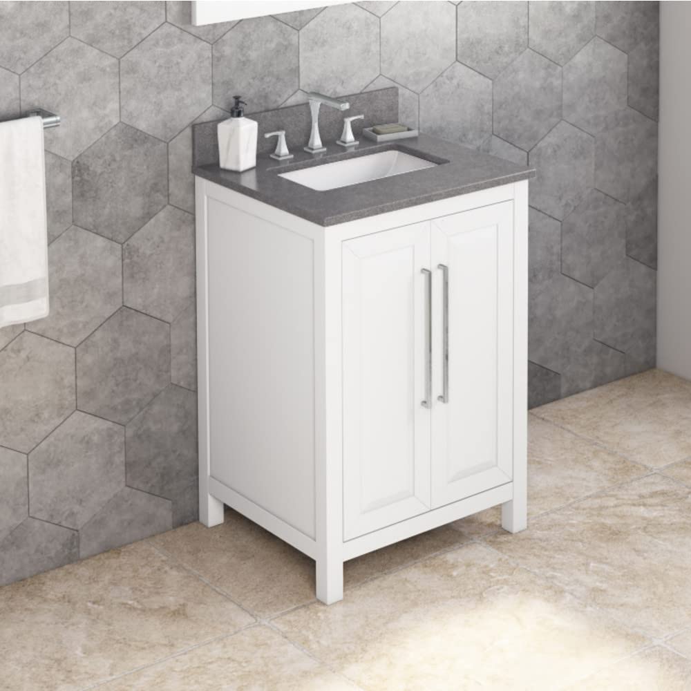 Jeffrey Alexander VKITCAD24WHSGR 24" White Cade Vanity, Steel Grey Cultured Marble Vanity Top, undermount rectangle bowl