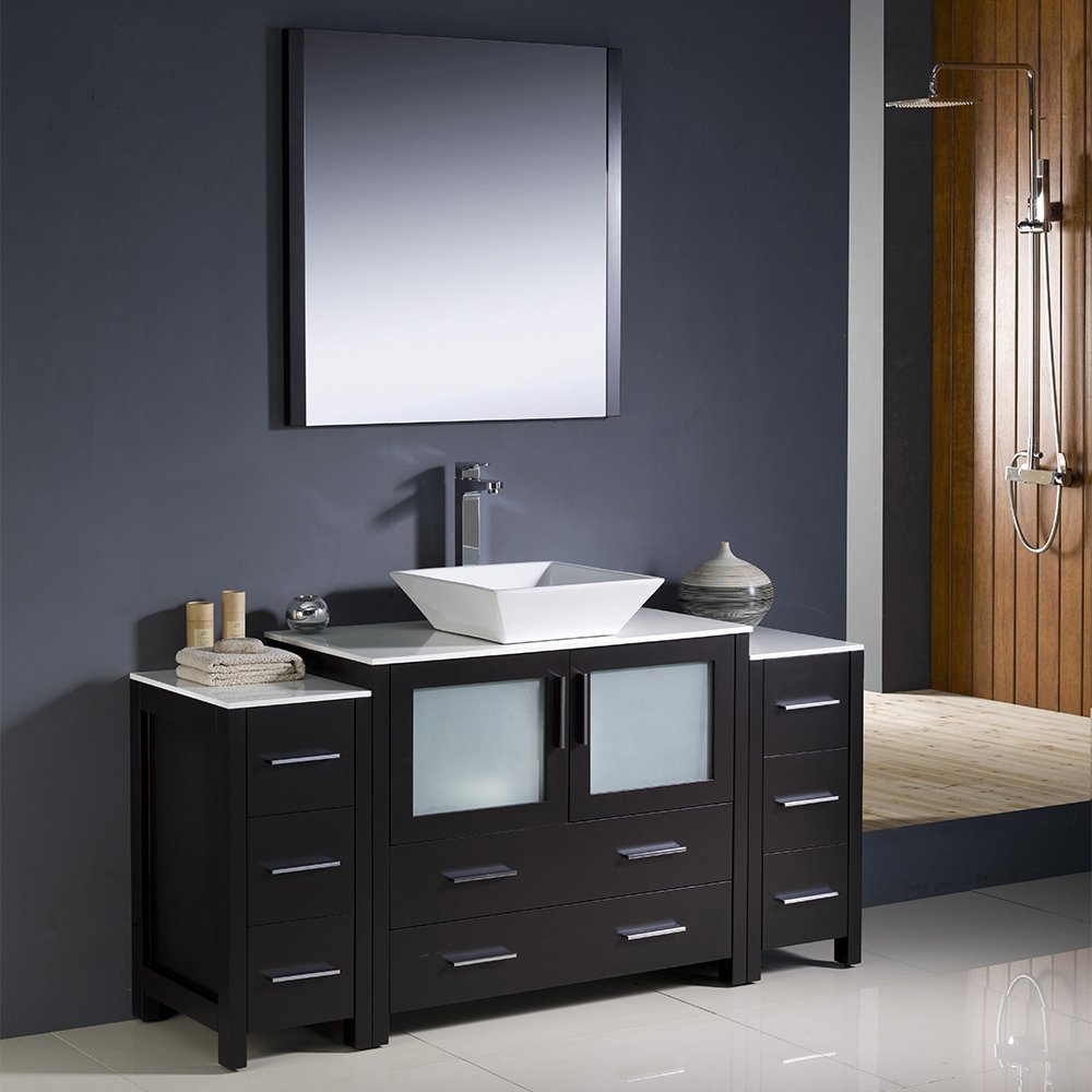 Fresca FVN62-123612ES-VSL Fresca Torino 60" Espresso Modern Bathroom Vanity w/ 2 Side Cabinets & Vessel Sink