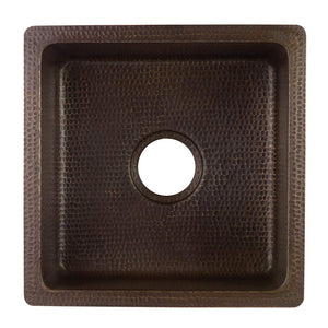 Premier Copper Products BS16DB3 16-Inch Square Hammered Copper Bar/Prep Sink with 3.5-Inch Drain Opening