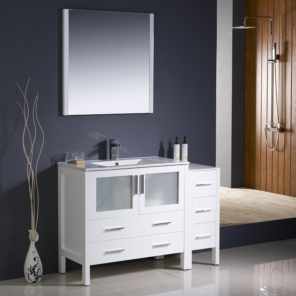 Fresca FVN62-3612WH-UNS Fresca Torino 48" White Modern Bathroom Vanity w/ Side Cabinet & Integrated Sink