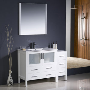 Fresca FVN62-3612WH-UNS Fresca Torino 48" White Modern Bathroom Vanity w/ Side Cabinet & Integrated Sink