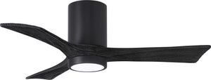 Matthews Fan IR3HLK-BK-BK-42 Irene-3HLK three-blade flush mount paddle fan in Matte Black finish with 42” solid matte black wood blades and integrated LED light kit.