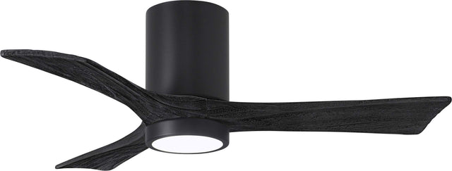 Matthews Fan IR3HLK-BK-BK-42 Irene-3HLK three-blade flush mount paddle fan in Matte Black finish with 42” solid matte black wood blades and integrated LED light kit.