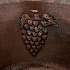 Premier Copper Products BR16GDB3 16-Inch Universal Round Hammered Copper with Grapes Sink and 3.5-Inch Drain Size, Oil Rubbed Bronze