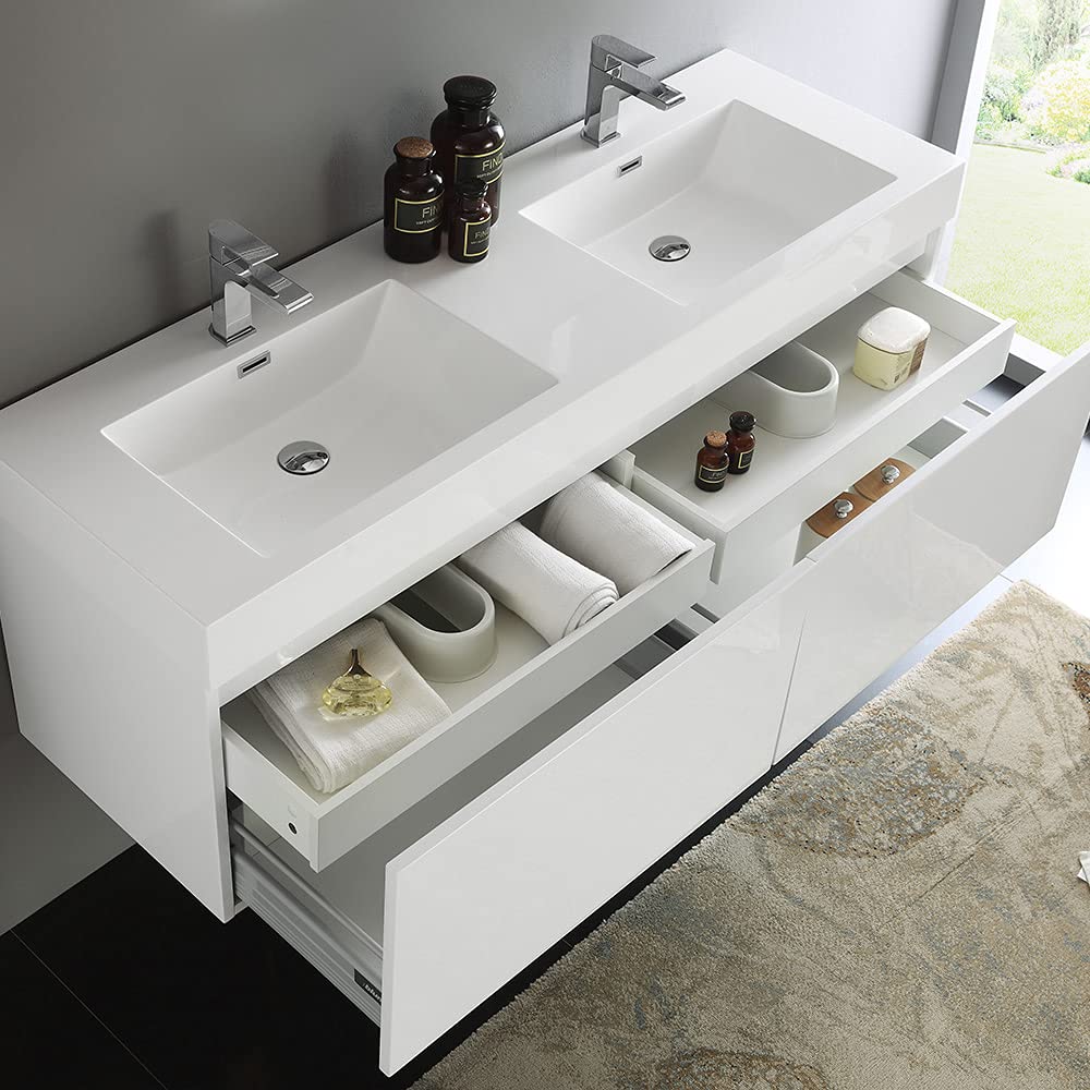 Fresca FCB8042GO-I Fresca Mezzo 60" Gray Oak Wall Hung Double Sink Modern Bathroom Cabinet w/ Integrated Sink