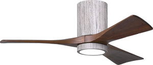 Matthews Fan IR3HLK-BW-WA-42 Irene-3HLK three-blade flush mount paddle fan in Barn Wood finish with 42” solid walnut tone blades and integrated LED light kit.