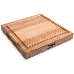 John Boos CB1052-1M1212175 Maple Wood Cutting Board for Kitchen Prep, 12x12 Inch, 1.5 Inch Thick Edge Grain Reversible Square Charcuterie Block with Juice Groove 12X12X1.75 MPL-EDGE GR-REV-