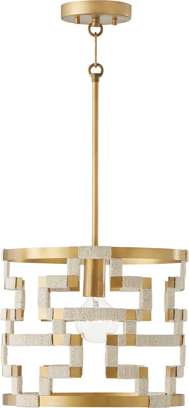 Capital Lighting 341011NL Hala 1 Light Pendant Bleached Natural Jute and Patinaed Brass
