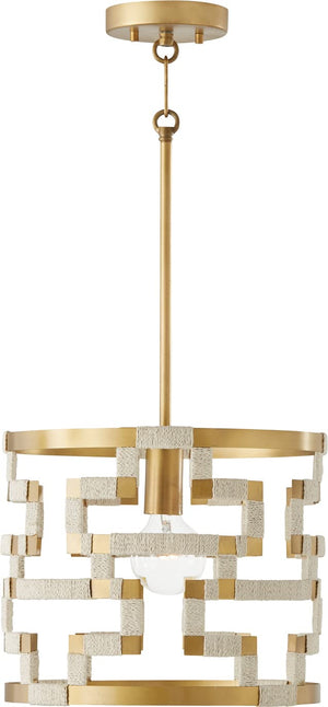 Capital Lighting 341011NL Hala 1 Light Pendant Bleached Natural Jute and Patinaed Brass